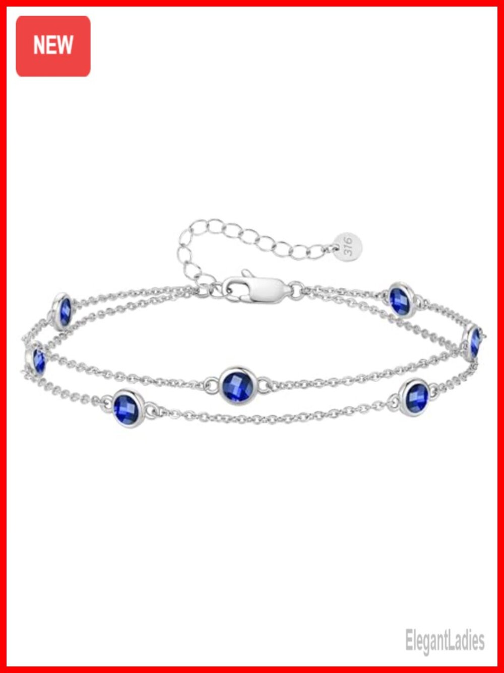 Double Layer Birthstone Waterproof Stainless Steel Link Bracelet for Women